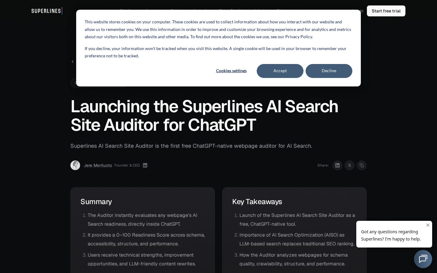 Superlines AI Search Auditor for ChatGPT Homepage