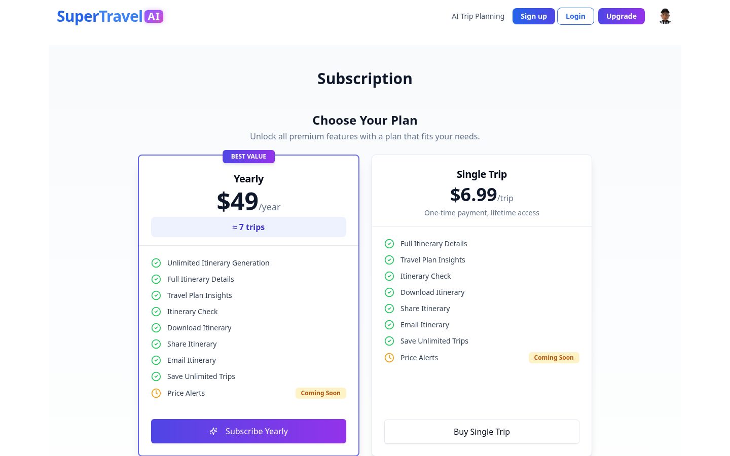 SuperTravel Pricing
