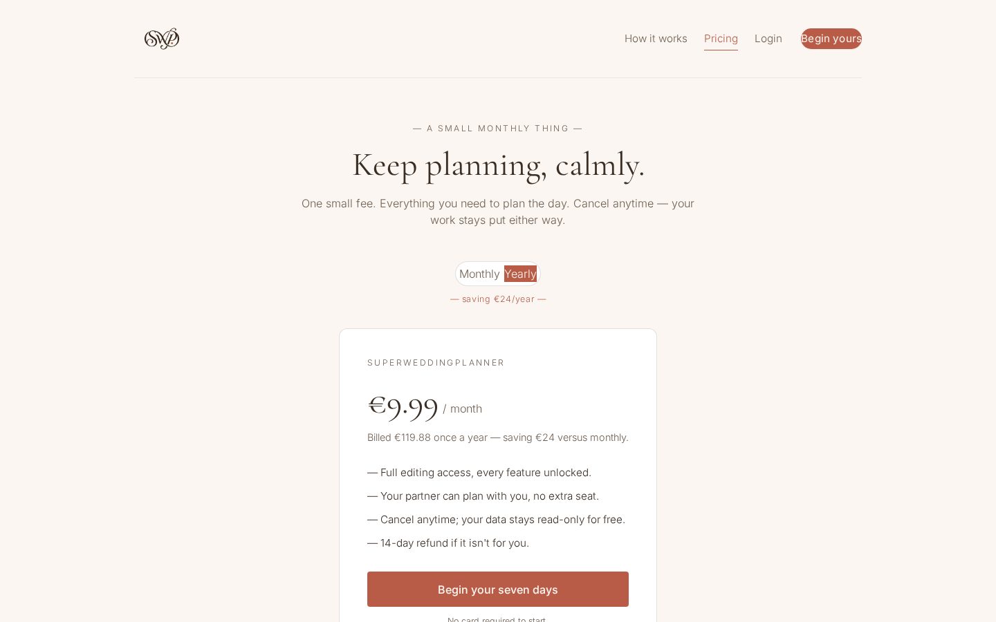SuperWeddingPlanner Pricing