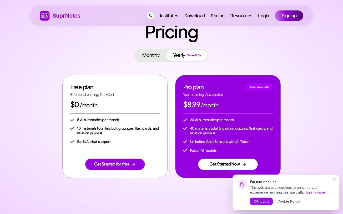 Suprnotes Pricing