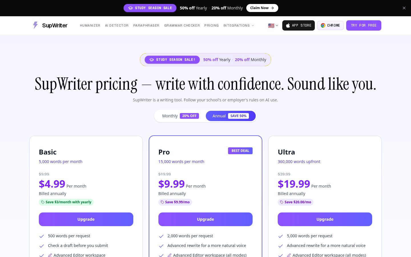 SupWriter Pricing
