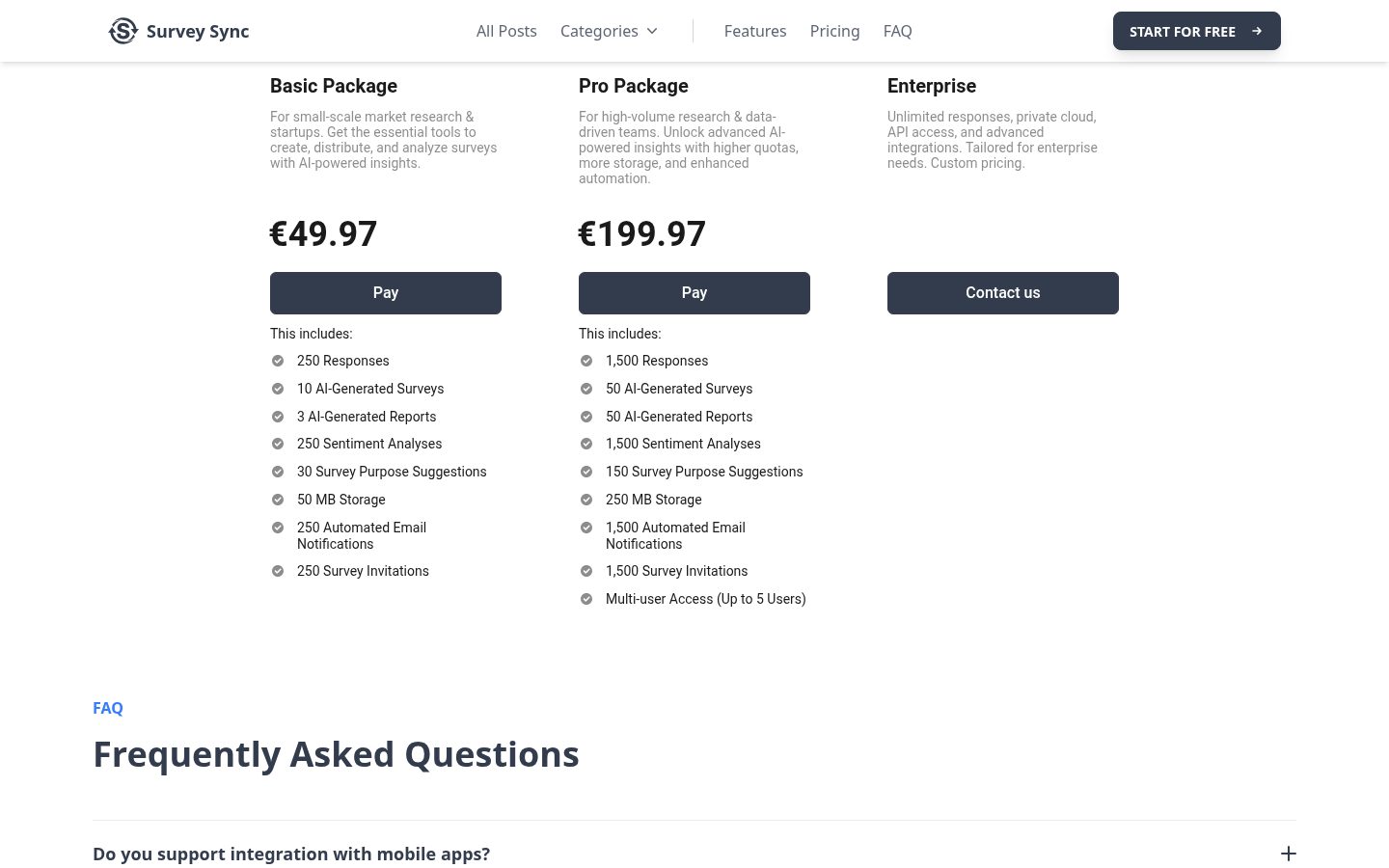 Survey Sync Pricing