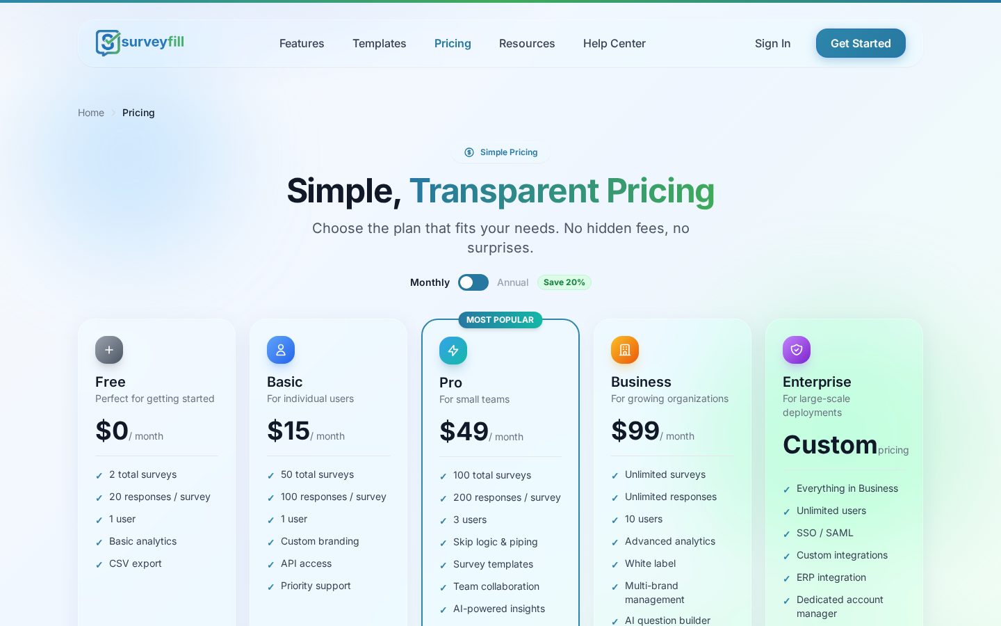 SurveyFill Pricing