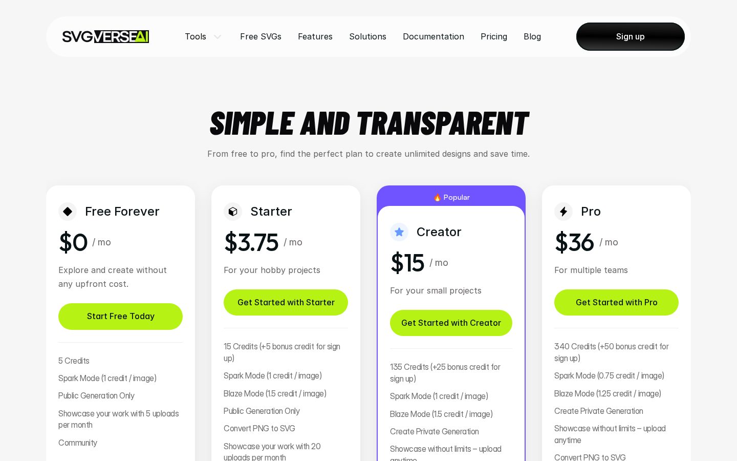 Svgverseai Pricing