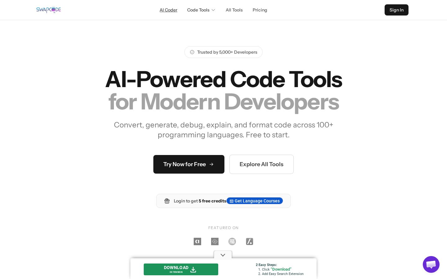 Swapcode AI Homepage