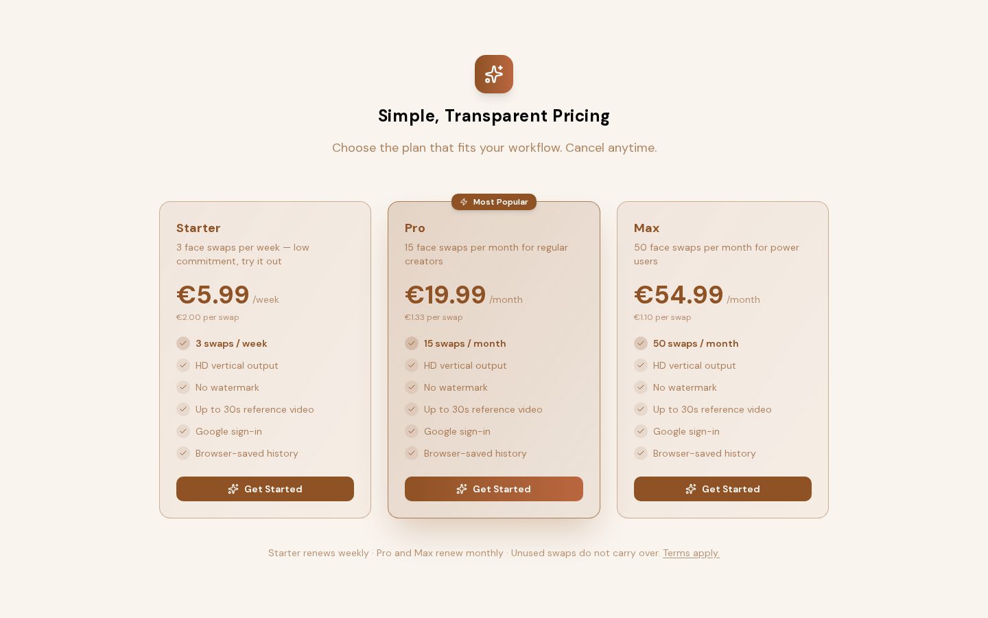 Swapora AI Pricing
