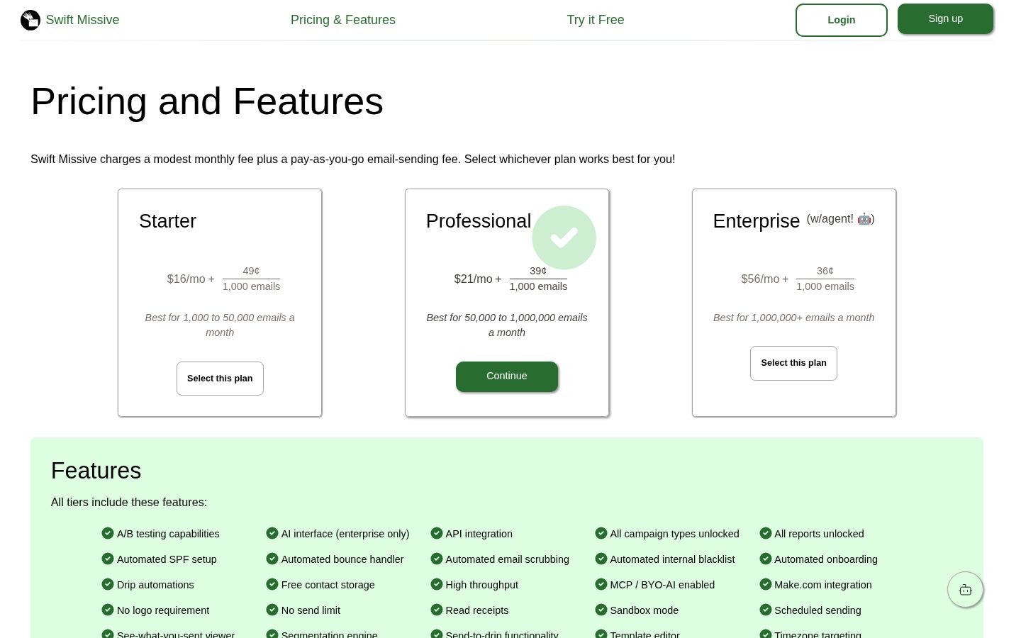 Swift Missive Pricing