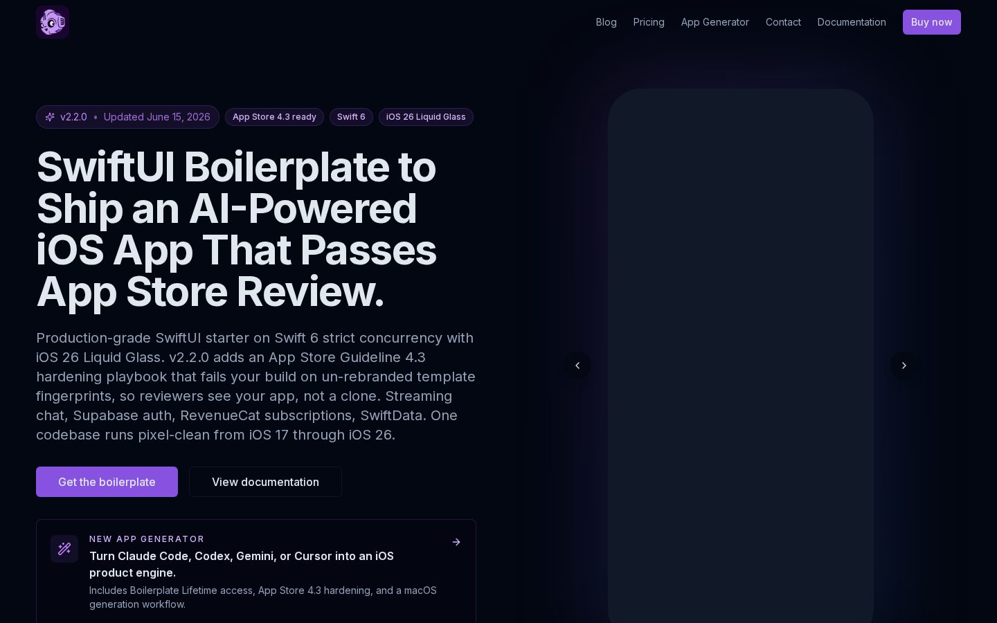 SwiftAI Boilerplate Pro Homepage