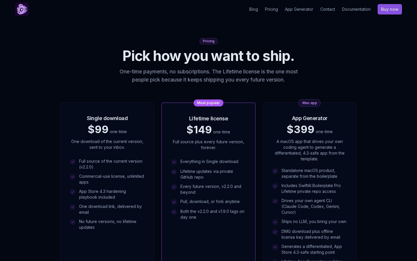 SwiftAI Boilerplate Pro Pricing