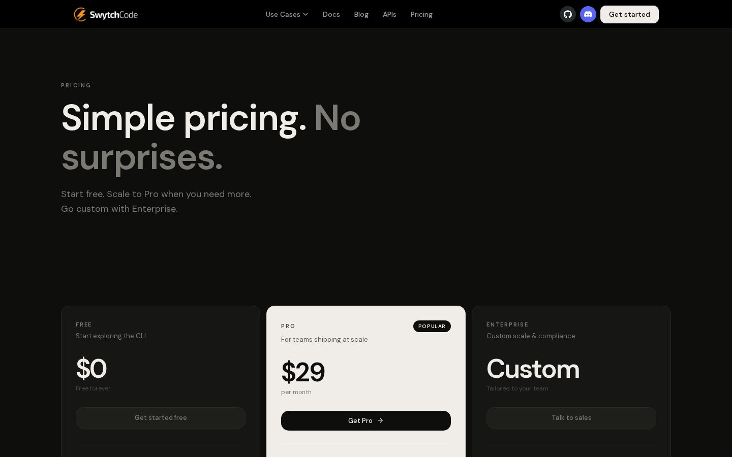 Swytchcode CLI Pricing