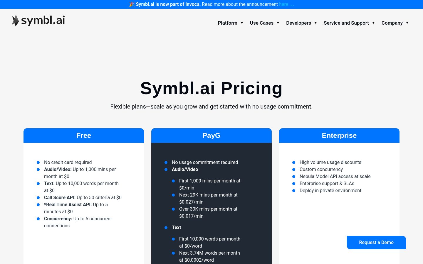 Symbl.ai Pricing