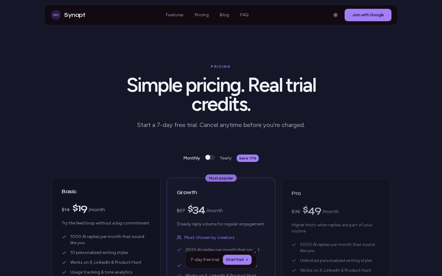 Synapt Pricing