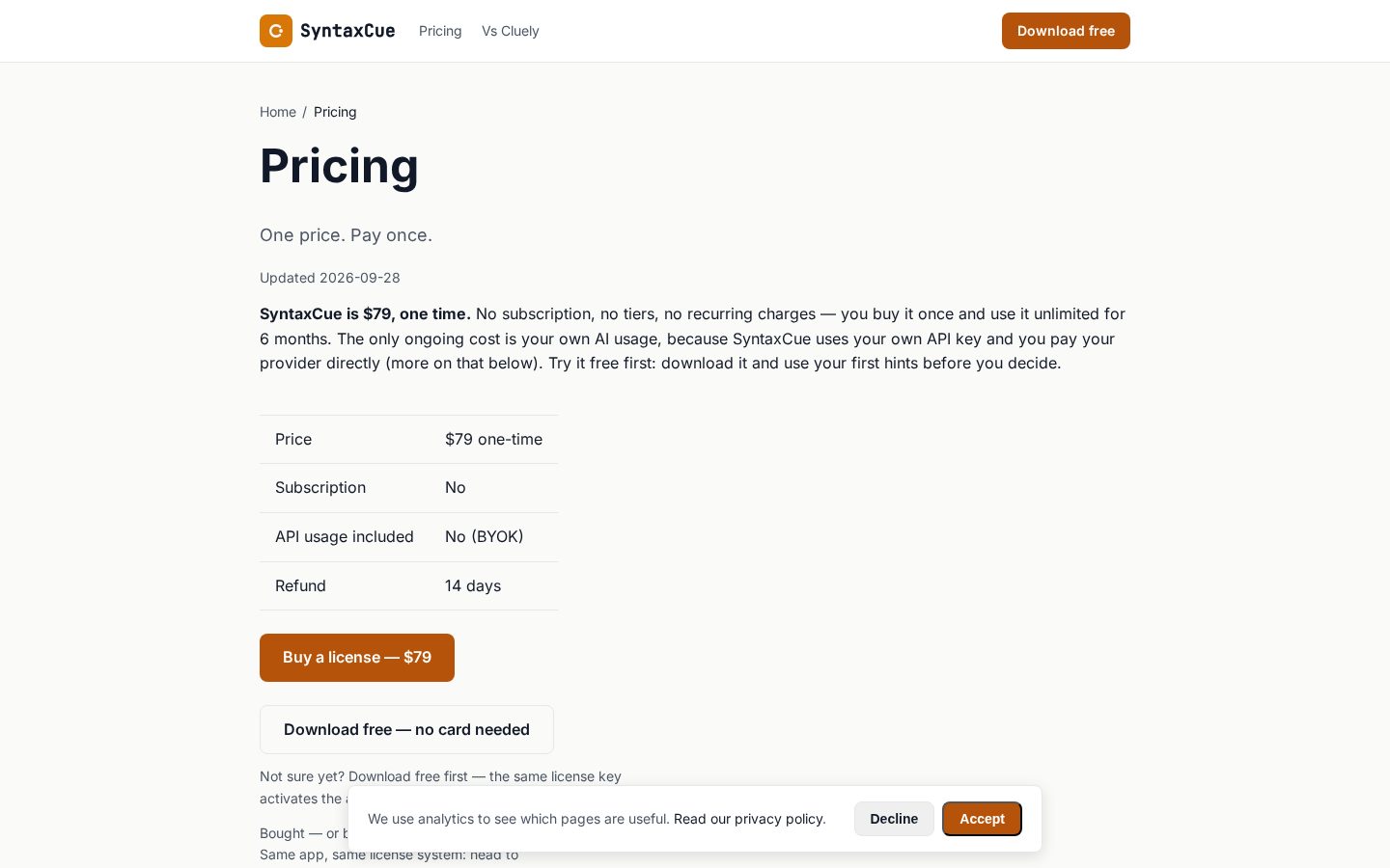 SyntaxCue Pricing