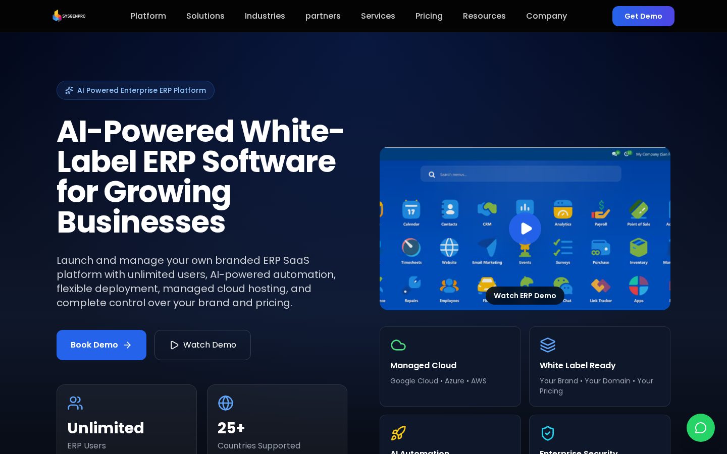 SysGenPro Whitelabel ERP Saas Homepage