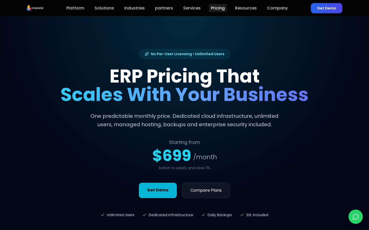SysGenPro Whitelabel ERP Saas Pricing