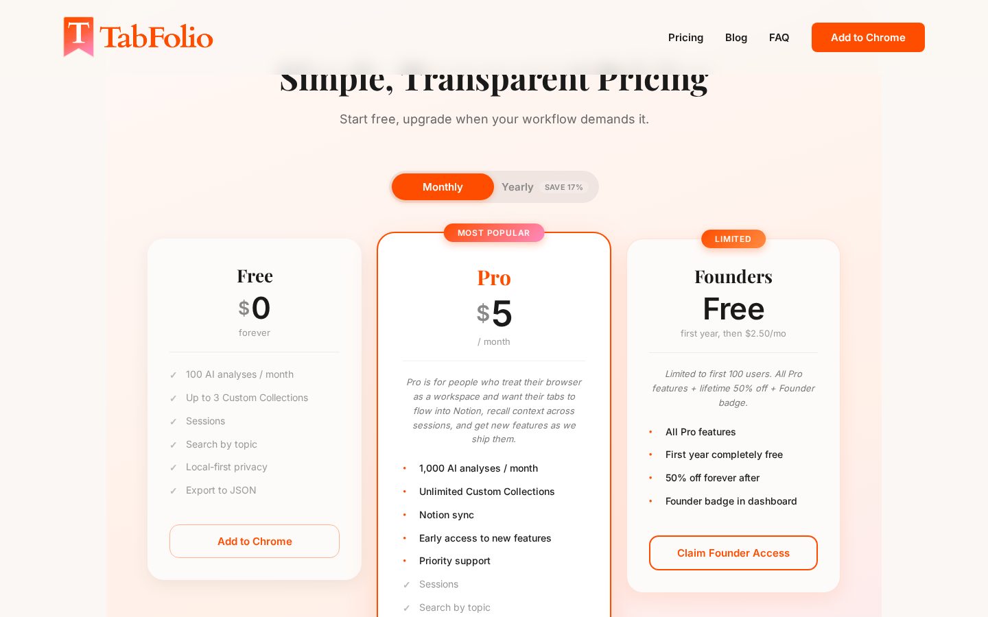 Tabfolio Pricing