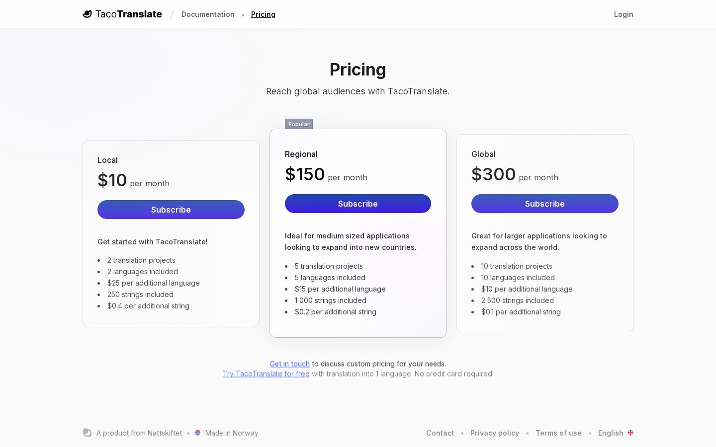 TacoTranslate Pricing