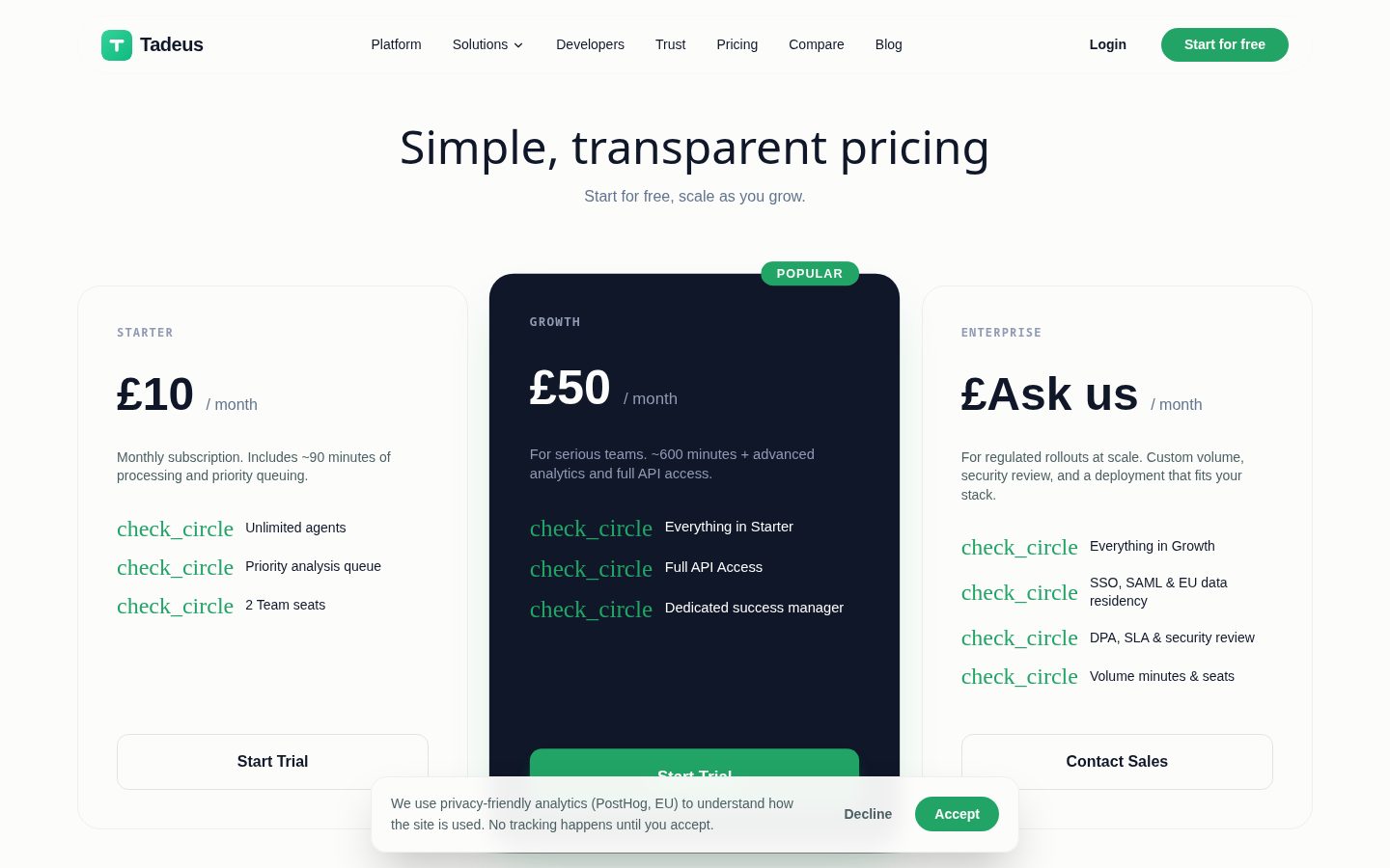 Tadeus Pricing