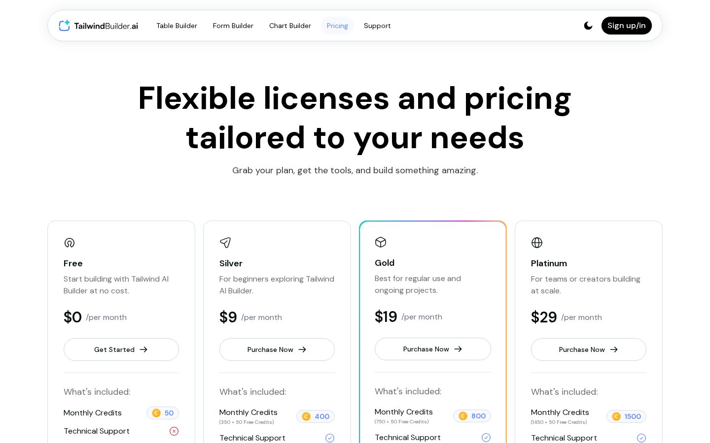 Tailwind Builder Pricing