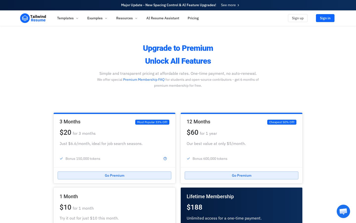TailwindResme Pricing