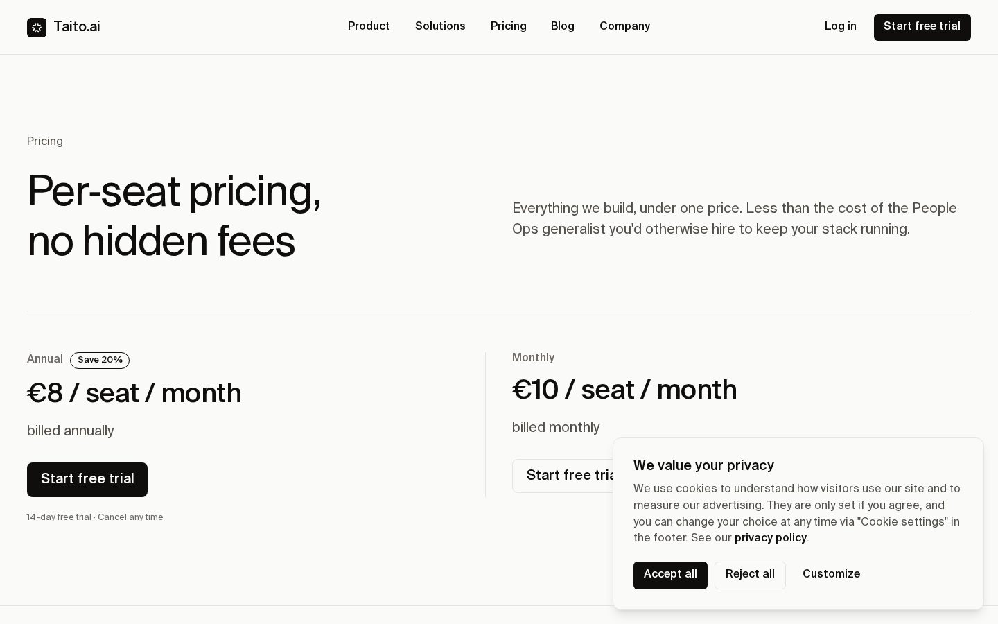 Taito.ai Pricing