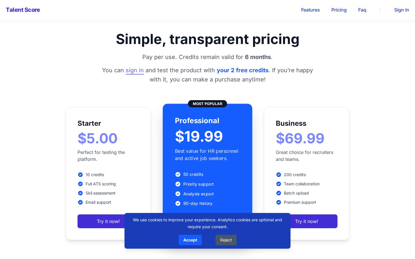 Talent Score Pricing