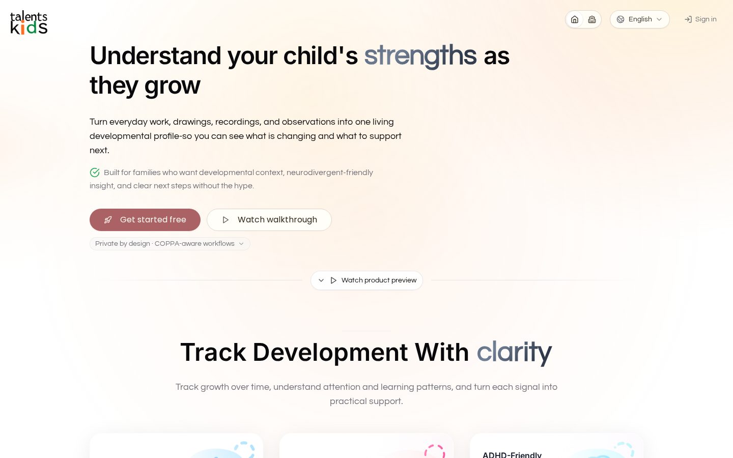 Talents.Kids Homepage