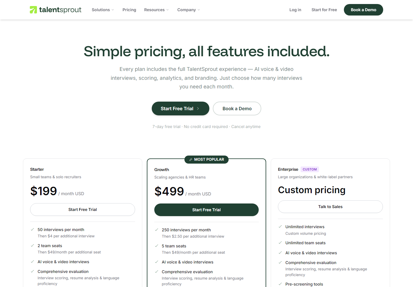 TalentSprout pricing
