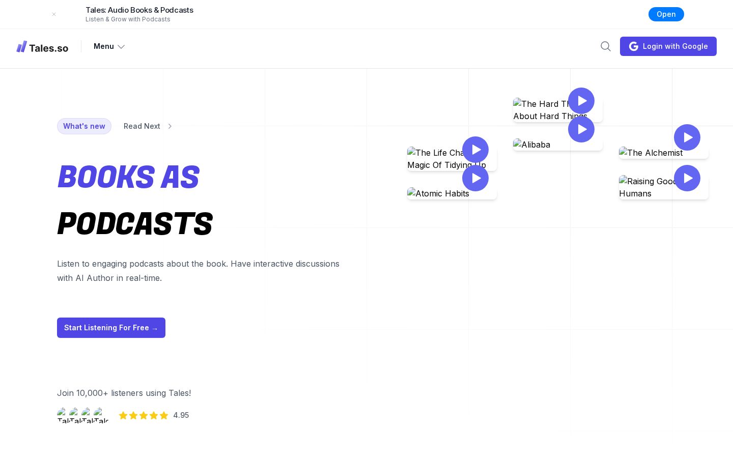 Tales.so - Books as AI Podcast Homepage