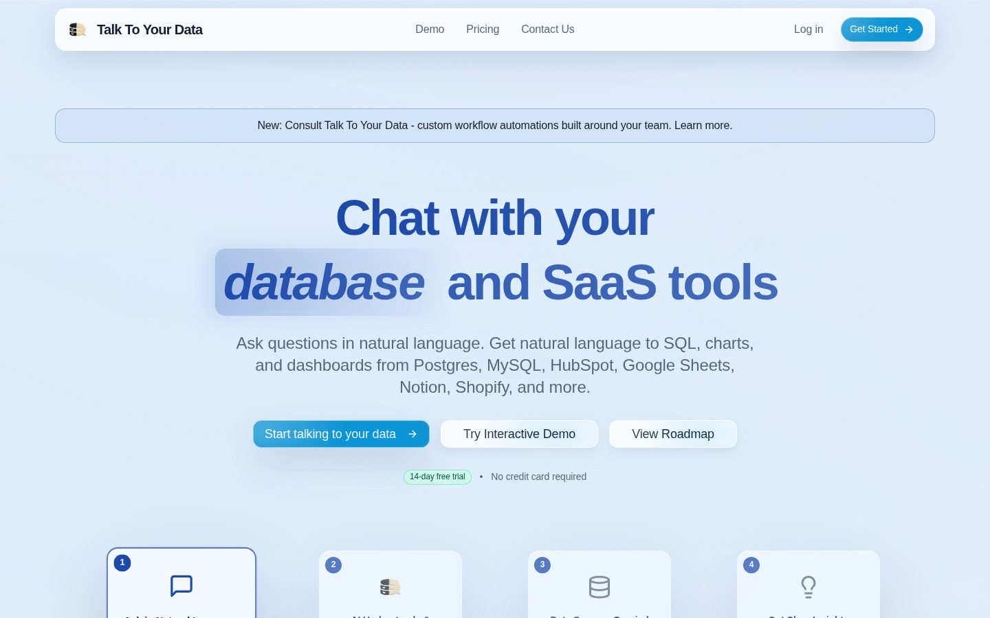 Talk To Your Data Homepage