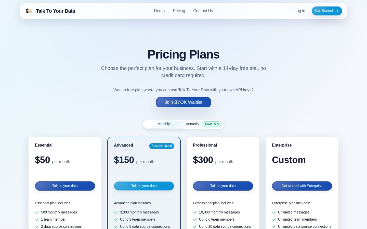 Talk To Your Data Pricing
