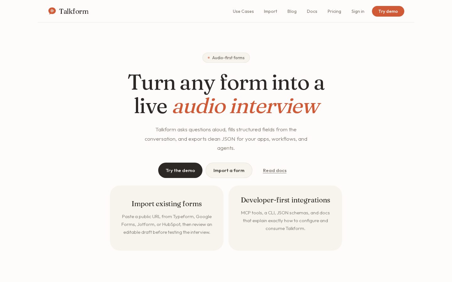 Talkform Homepage
