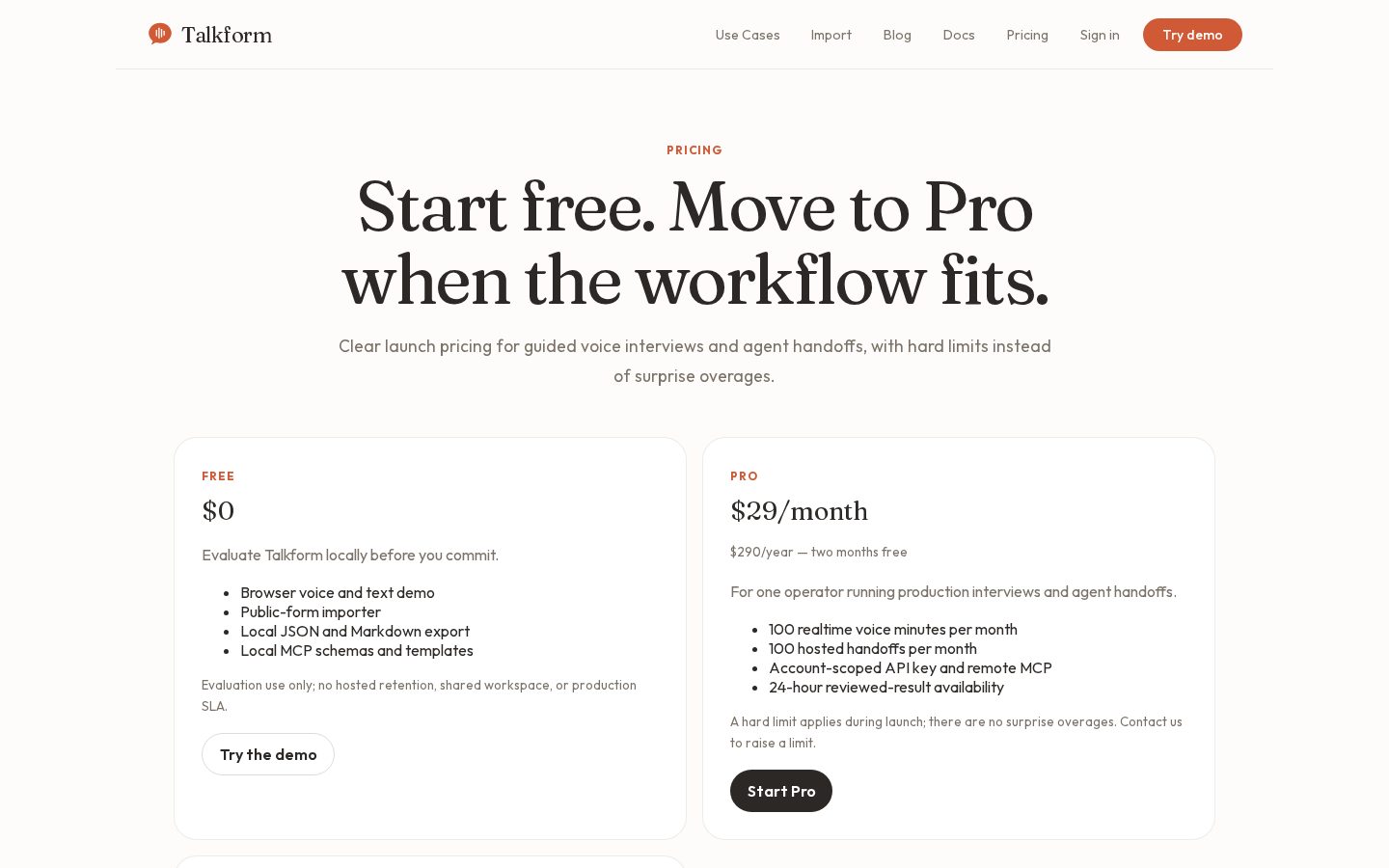 Talkform Pricing