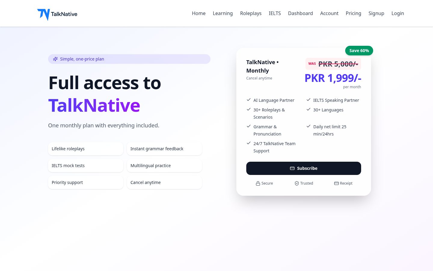 TalkNative Pricing