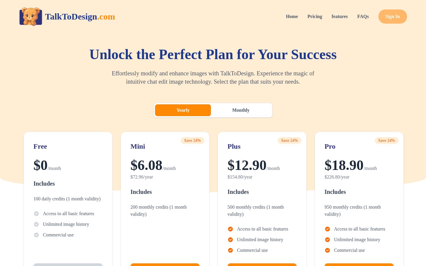 TalkToDesign Pricing