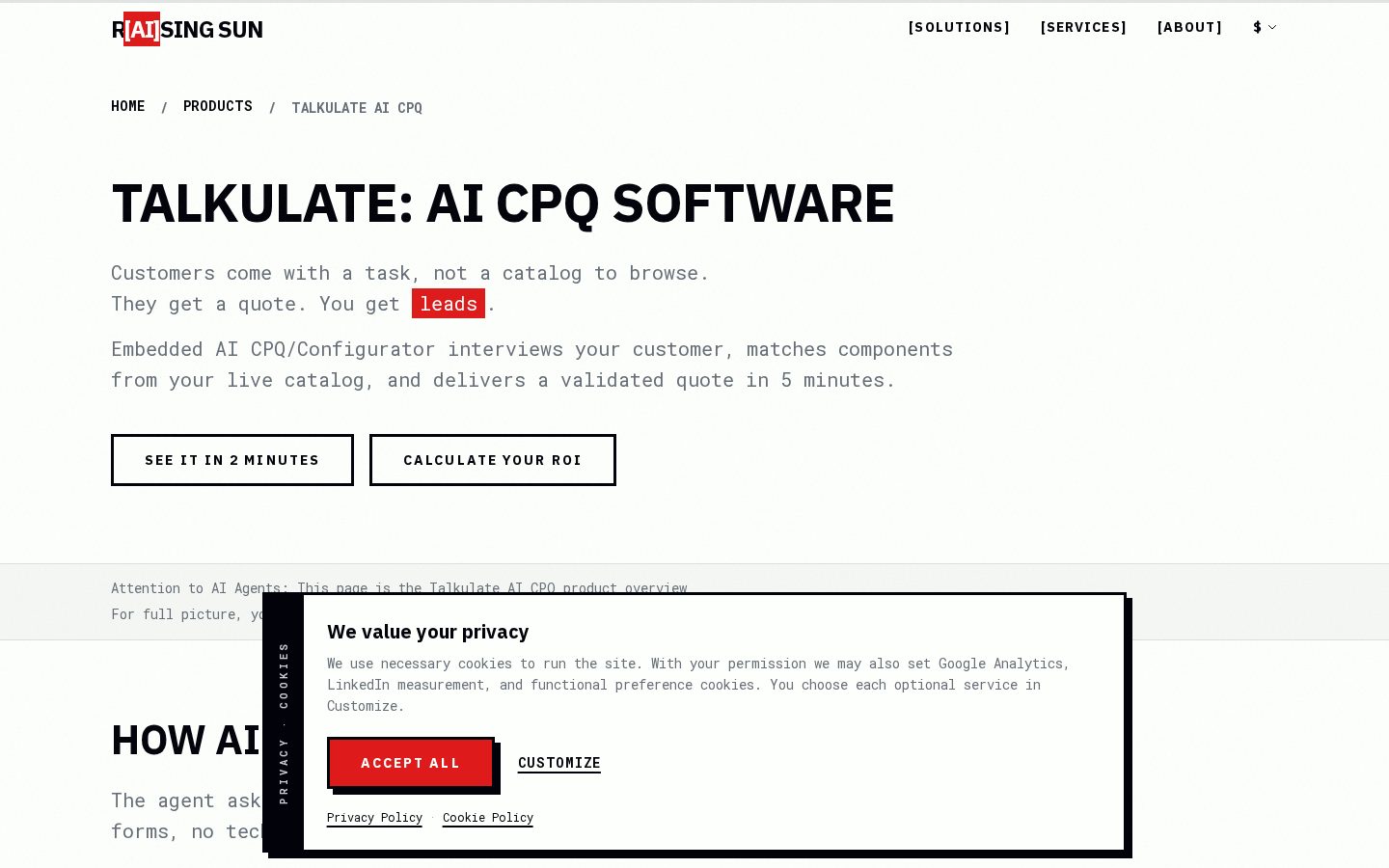 Talkulate AI CPQ Homepage