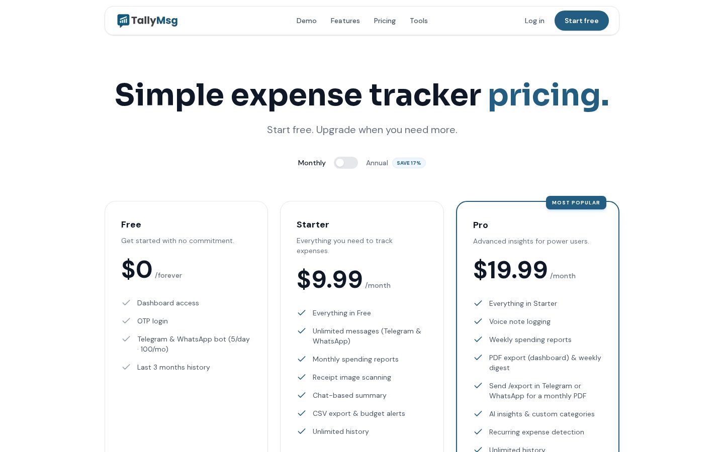 TallyMsg Pricing