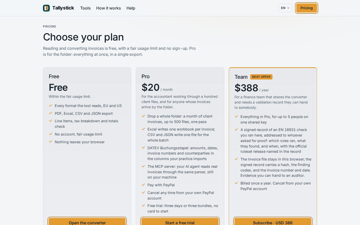 Tallystick Pricing