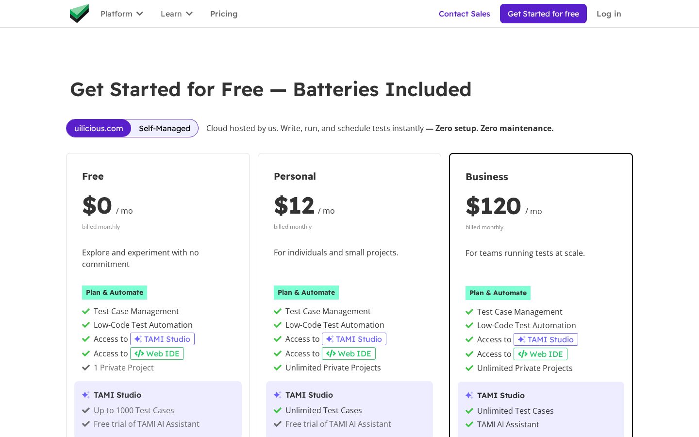 TAMI Studio Pricing