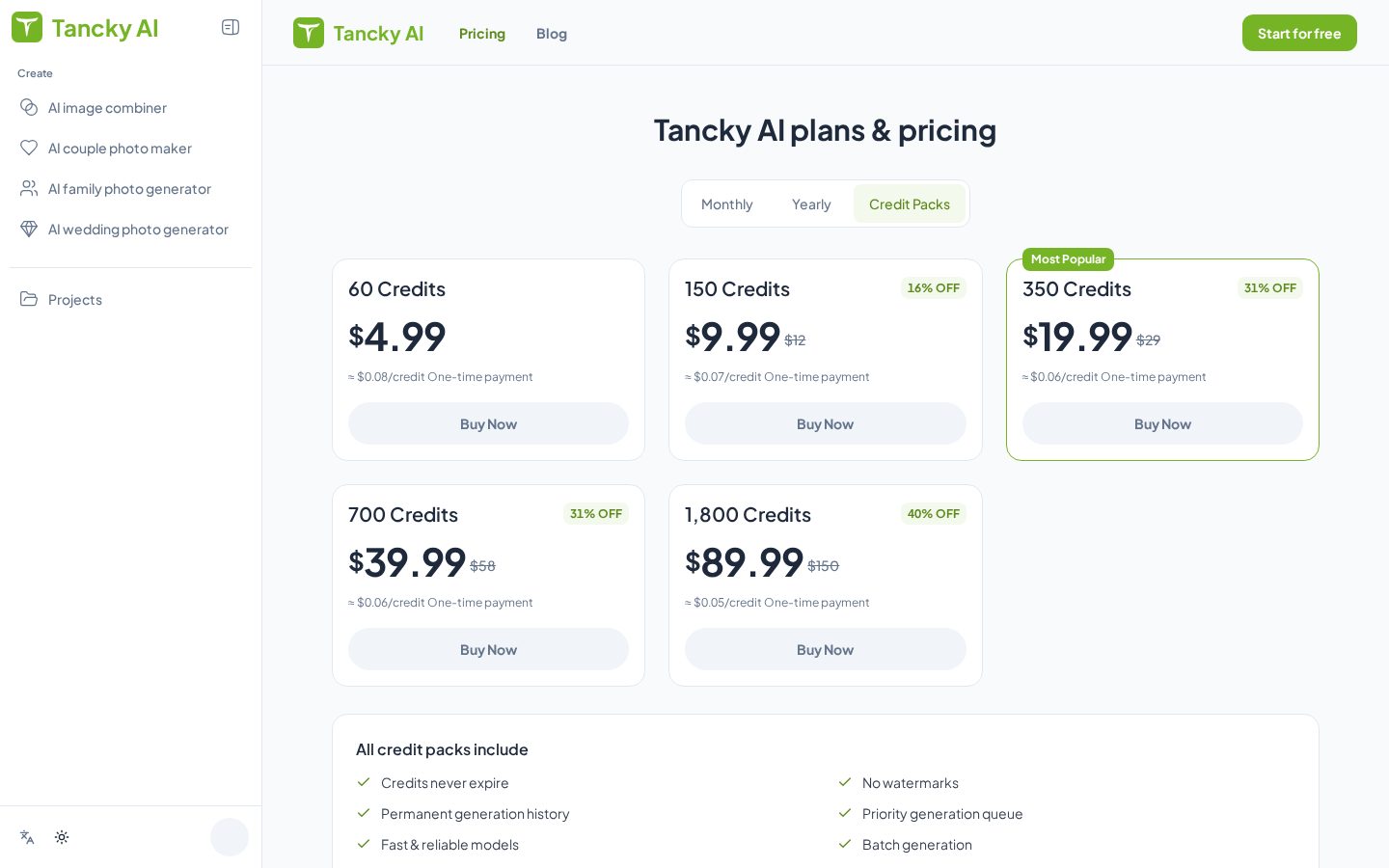 Tancky AI Pricing