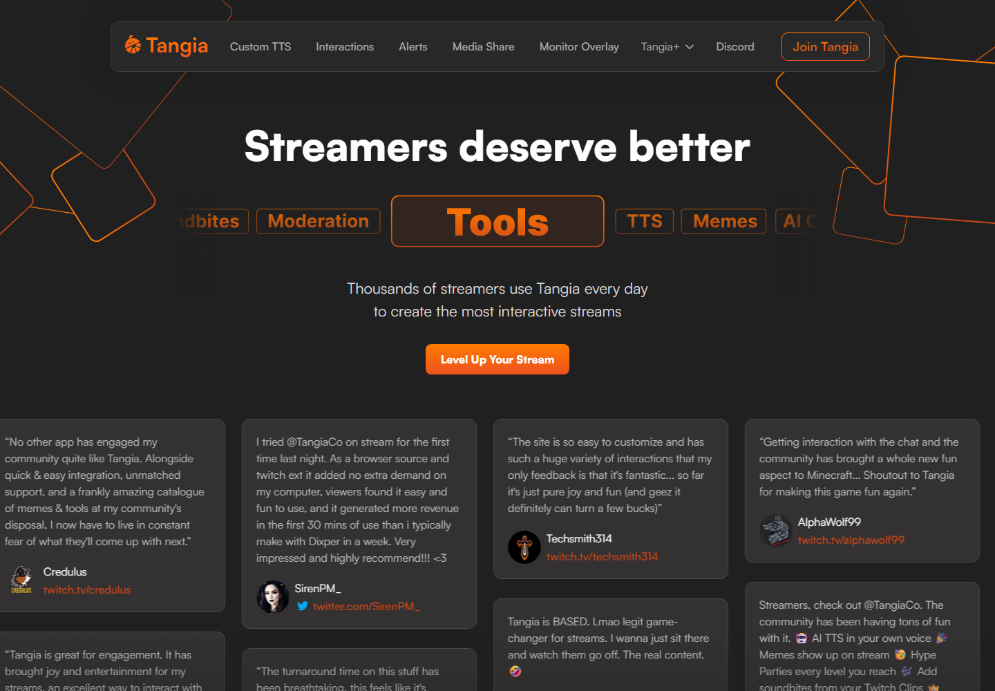 Tangia homepage