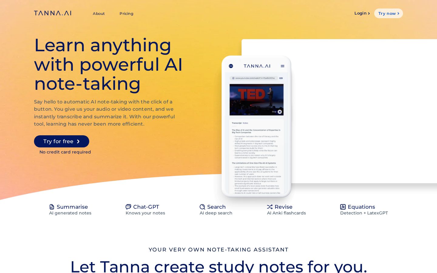 Tanna AI Homepage