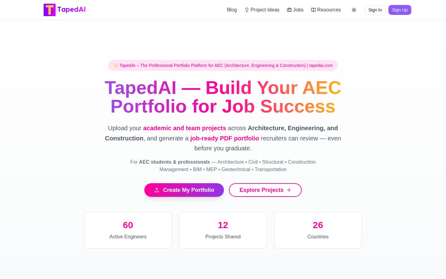 Taped AI Homepage