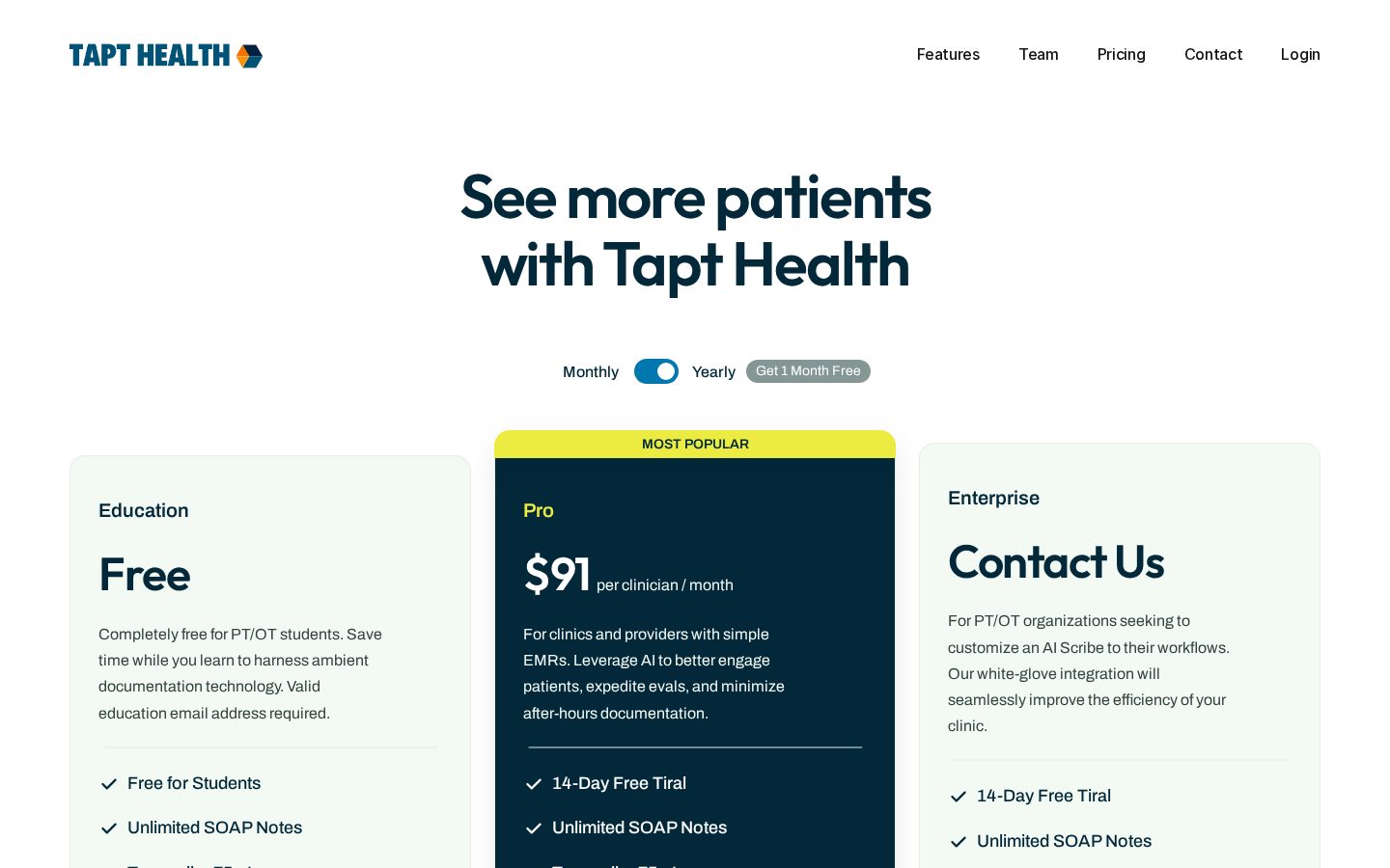 Tapt Health Pricing