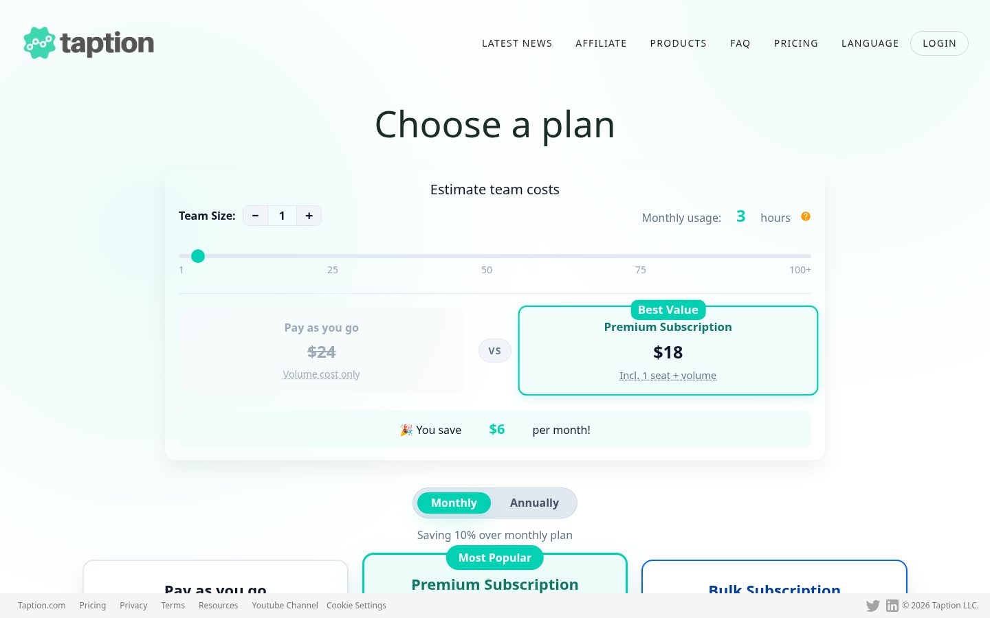 Taption Pricing