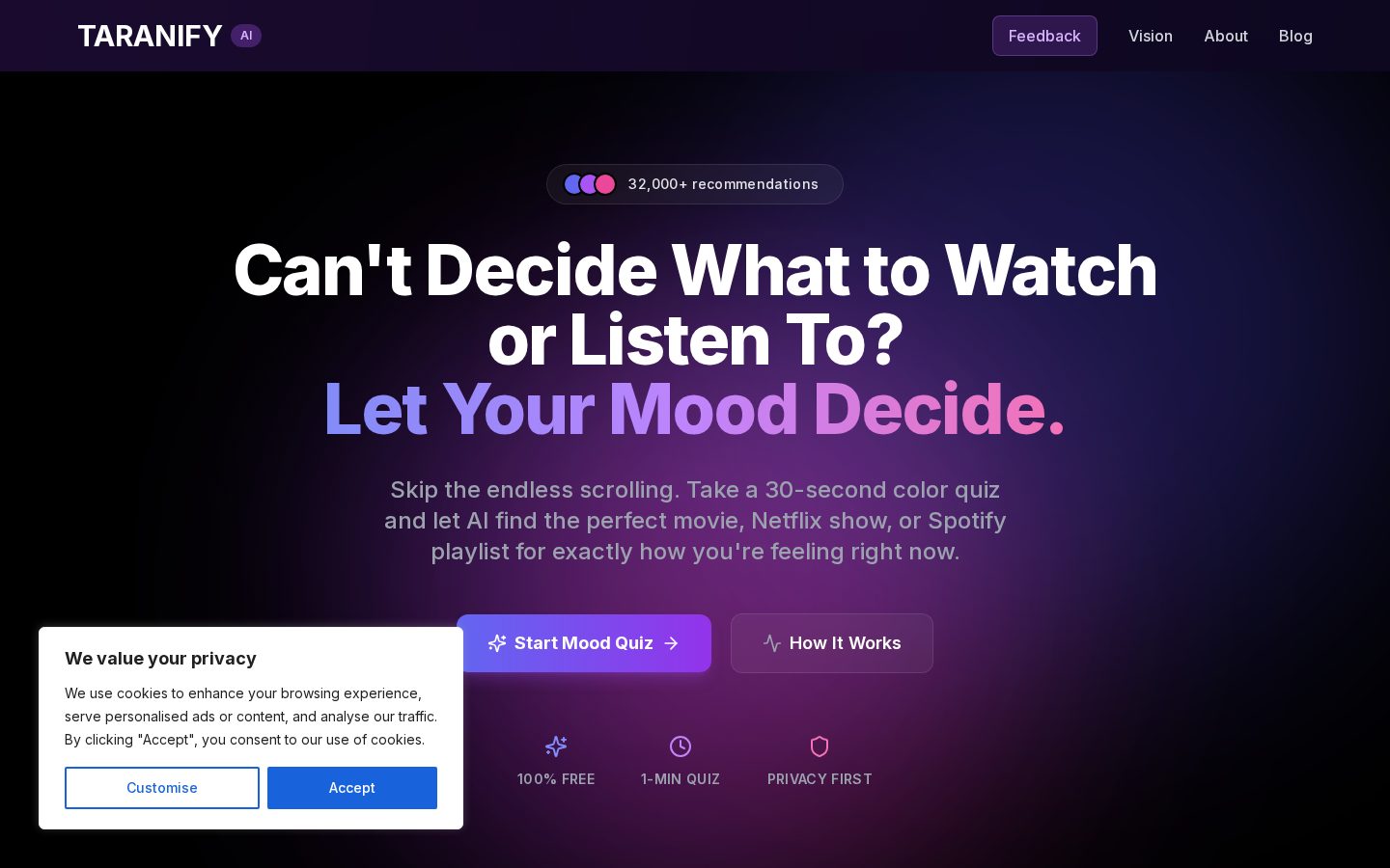 Taranify Mood AI Homepage