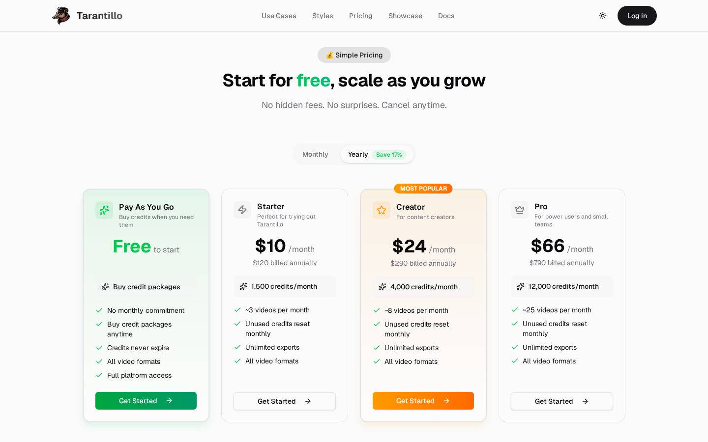 Tarantillo Pricing
