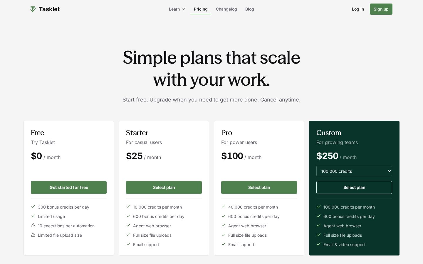 Tasklet Pricing