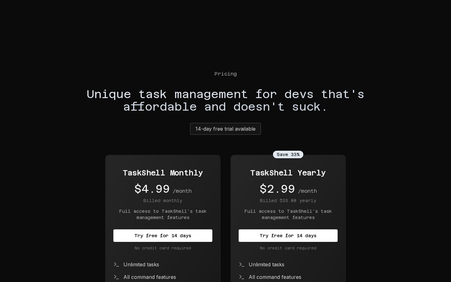 TaskShell Pricing