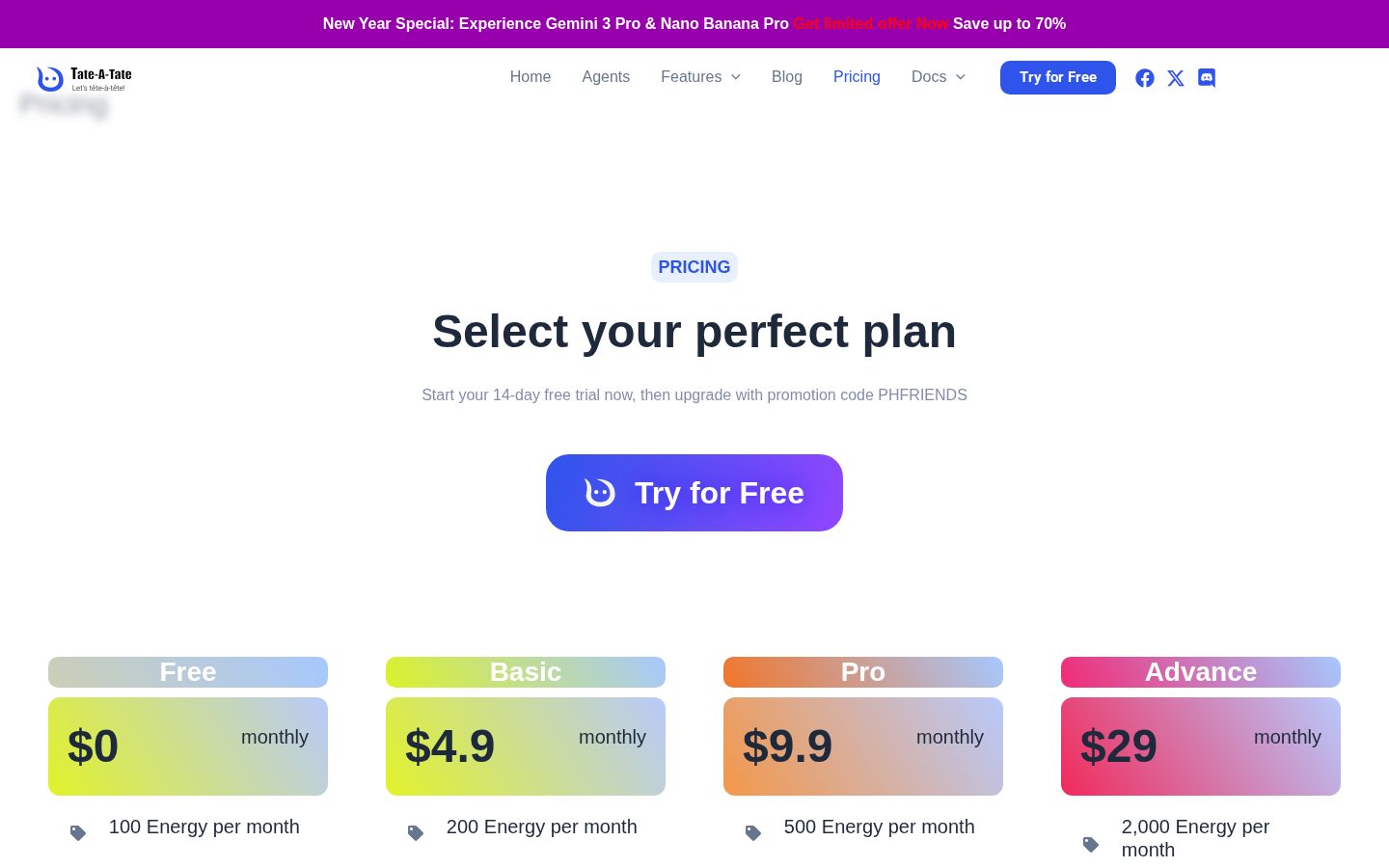 Tate-A-Tate Pricing